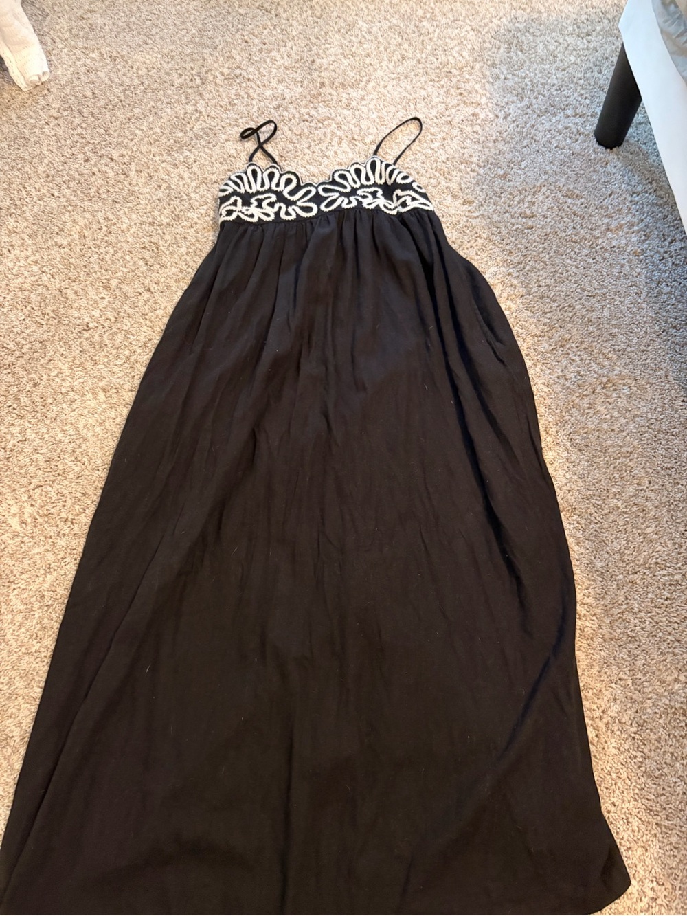 a new day Black Maxi Dress with White Embroidered Bodice